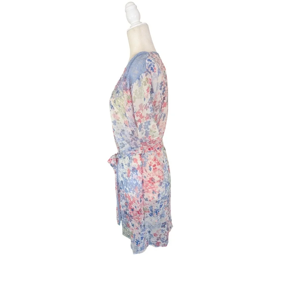 In Bloom by Jonquil Floral Lace Kimono Lounge Robe Cover Up Peri‎ Blue XS-S New